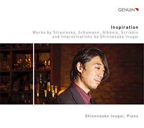CD cover featuring pianist Shinnosuke Inugai and a blurred bookshelf background.