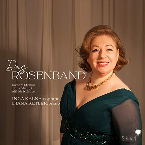 CD cover featuring a woman in a green dress against a beige curtain background.
