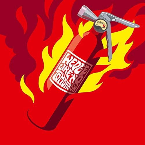 Red album cover featuring a fire extinguisher against flames.
