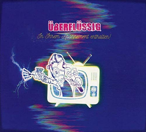 CD cover with distorted image of a person and old television.