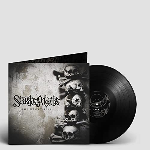Vinyl record and album cover featuring a stack of skulls.
