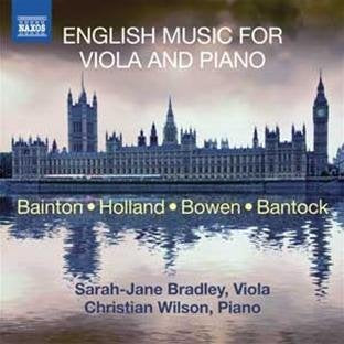 "CD cover featuring the Houses of Parliament with 'English Music for Viola and Piano' title."