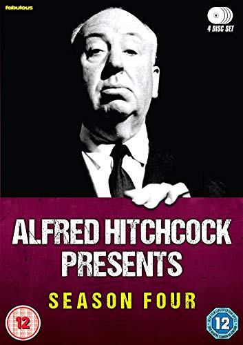 DVD cover featuring black-and-white portrait of Alfred Hitchcock on a purple background.