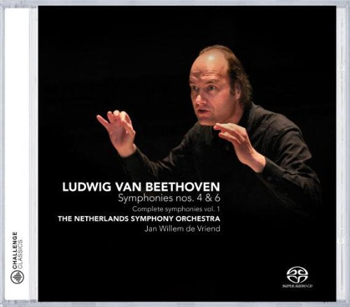 Conductor Jan Willem de Vriend on a black album cover with white text.