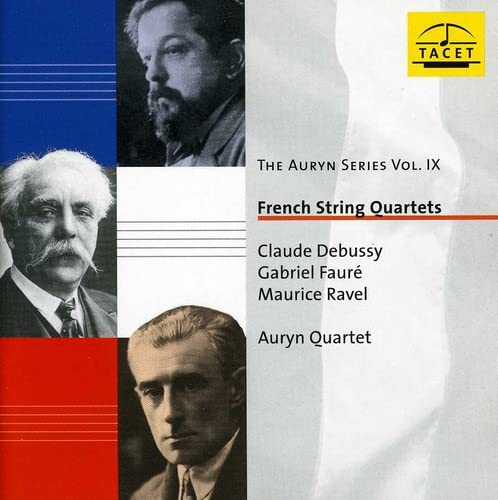 CD cover featuring portraits of Debussy, Fauré, and Ravel.