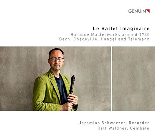 CD cover: Man with recorder, grey and green background.