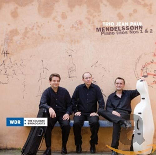 CD cover with three men in black sitting on a bench.