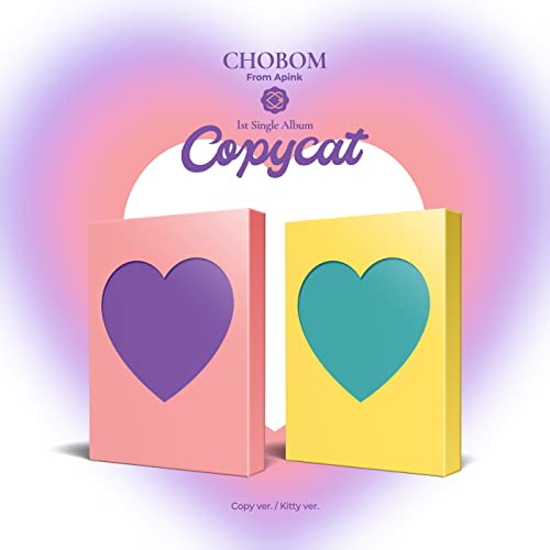 Apink Chobom’s “Copycat” album cover featuring two jewel-case CD designs with heart cutouts.