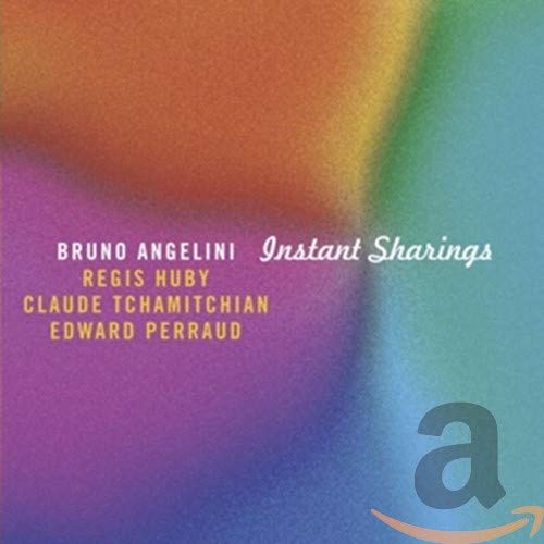 CD cover for "Bruno Angelini - Instant Sharings" with colorful abstract background.