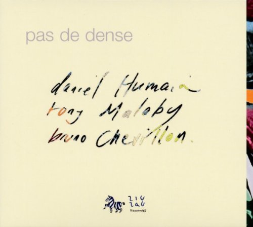 "Album cover with pale yellow background, handwritten artist names, and a zebra logo."