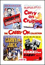 "Image shows a DVD cover featuring four Carry On movie posters in a grid."