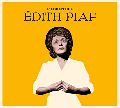 Edith Piaf portrait on a yellow album cover, with white text.