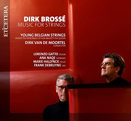 CD cover for “Dirk Brosse: Music For Strings” featuring two men.