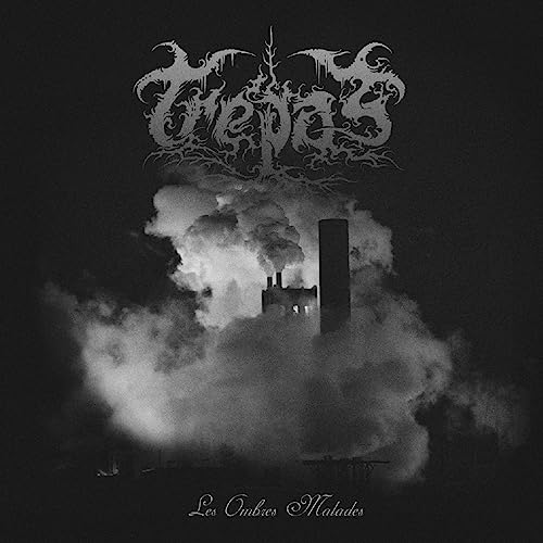 Black and white album cover with industrial buildings obscured by smoke.