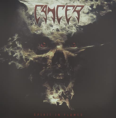 Album cover for "Cancer - Spirit In Flames" featuring a demonic skull.