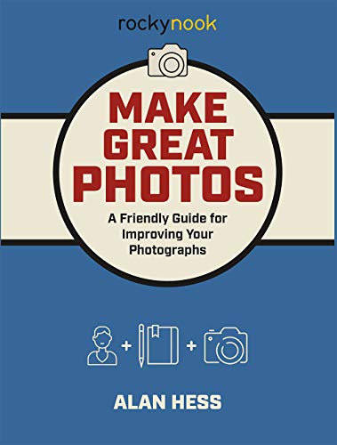 Blue book cover with a camera lens graphic and the title "Make Great Photos" in red.