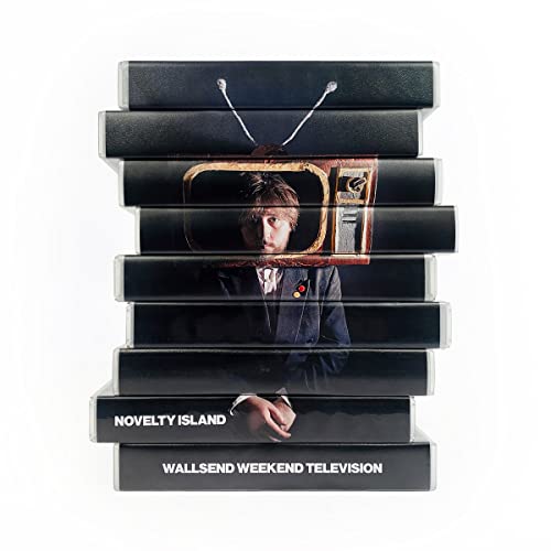 CD case stack shaped like a vintage television with a portrait.