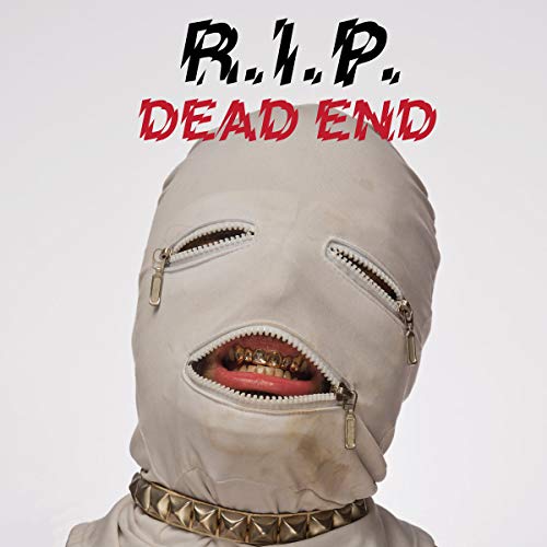 Vinyl album cover featuring a person with a zipped-up face and spiked collar.