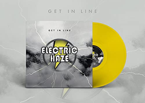 Vinyl record with yellow disc and cover featuring a lightning bolt logo.