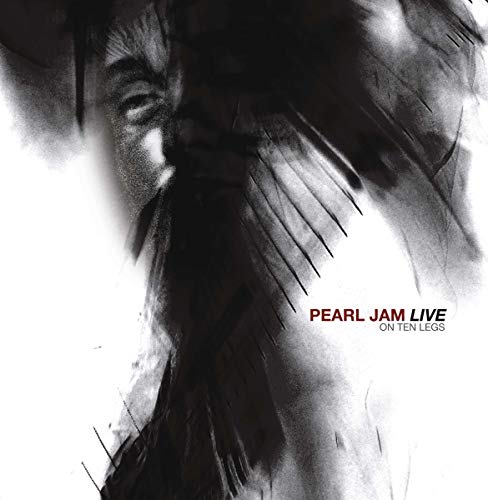 Pearl Jam "Live On Ten Legs" CD cover, black and white, abstract portrait.