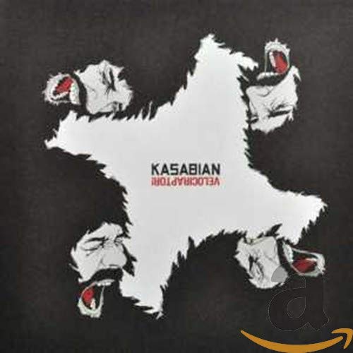 Kasabian Velociraptor CD cover featuring four screaming faces arranged around a white star shape.