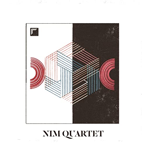 Vinyl album cover: abstract geometric design in red, white, and black.