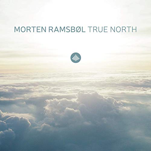 Album cover with cloudy sky and text "MORTEN RAMSBØL TRUE NORTH" and a sound wave logo.
