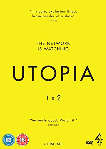 Bright yellow DVD cover with "UTOPIA 1 & 2" text and review quotes.