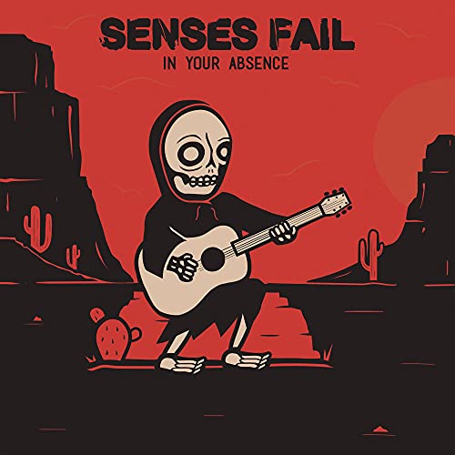 Senses Fail album cover: skeleton playing guitar in a desert landscape.
