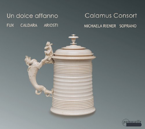 White ornate jug with cherub handle on gray gradient background with text overlay.