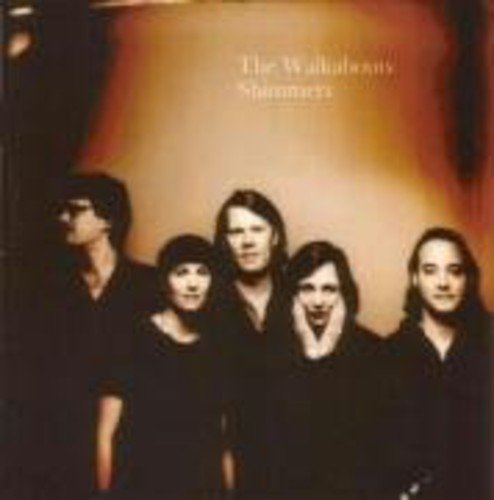 "Album cover featuring five band members in dark attire against a brown background."