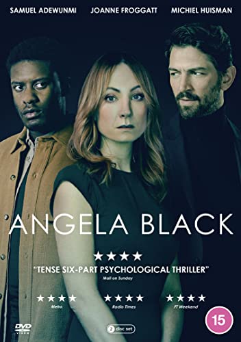 DVD cover featuring three actors with title "Angela Black" and a 15 rating.