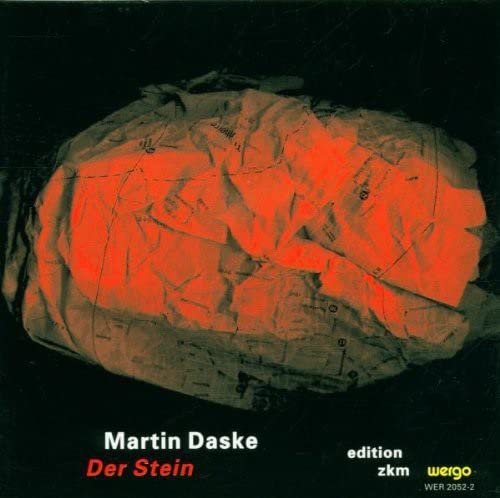 CD cover for "Der Stein" radio play by Martin Daske, abstract orange design.