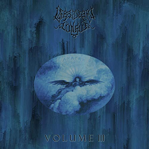 Blue and white album cover with winged figure and band logo.