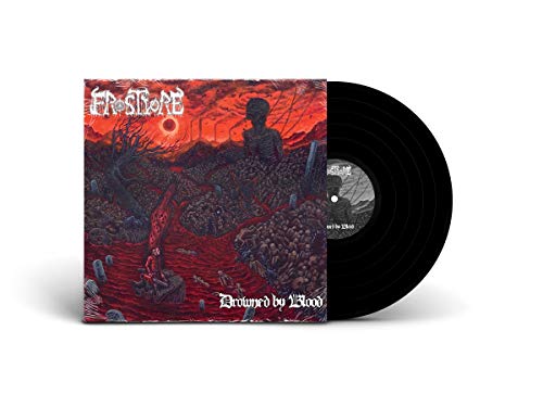 Dark fantasy album cover with skeletal figures and a blood-red landscape.