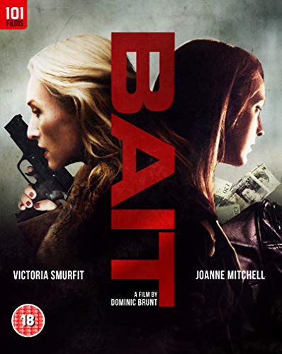 Blu-ray cover for "Bait" featuring two women with a gun and money.
