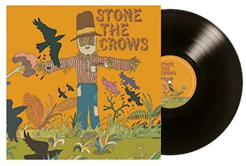 Vinyl record and album cover featuring a scarecrow illustration with crows on orange background.