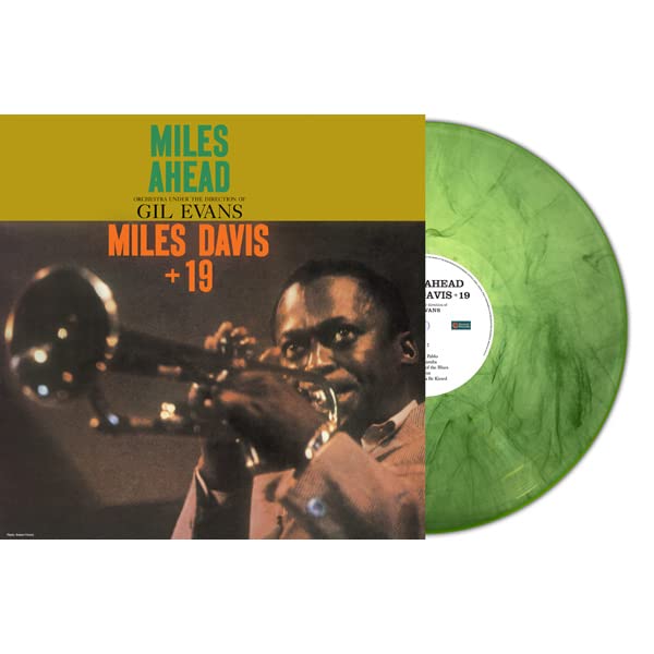 Miles Davis “Miles Ahead” vinyl record with green marble effect.