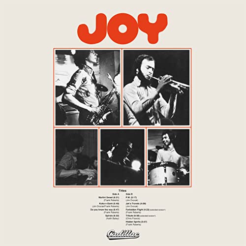Vinyl record cover for “Joy” featuring four black and white musician portraits.