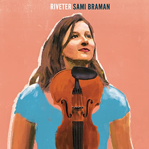 Painted portrait of Sami Braman with a violin, album cover for "Riveter.