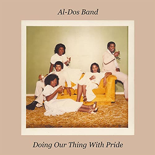 Vintage album cover featuring a group of five people in white clothing.