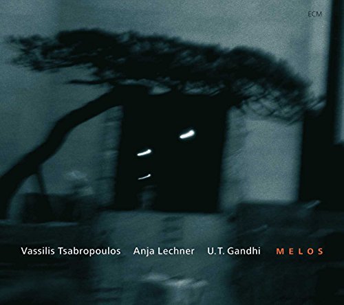 "Album cover with dark, blurry image of a tree and doorway, artist names listed."
