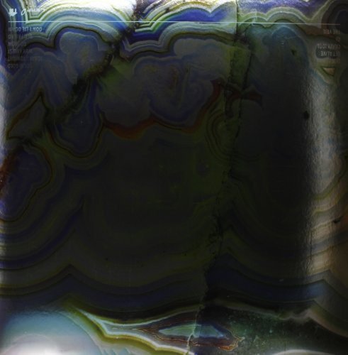 "Vinyl record cover with abstract, swirling pattern of blue, green, and brown hues."