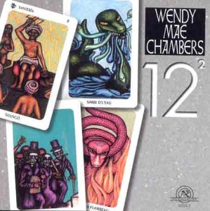 Album cover for "Chambers: 12 Squared" featuring four fantasy-themed tarot cards on a grey background.