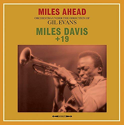 Album cover for Miles Davis’ “Miles Ahead” featuring Davis playing trumpet.