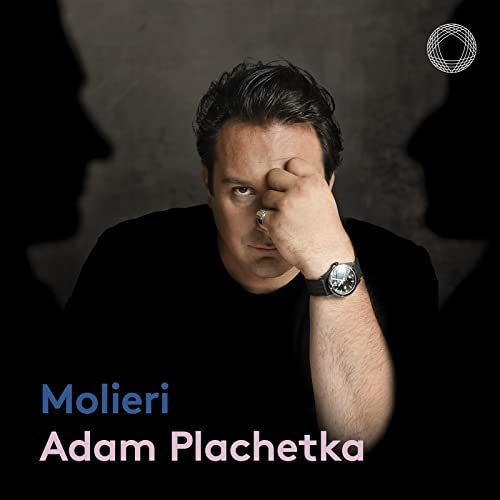 Adam Plachetka portrait for "Molieri" CD, with shadowy figures and text.