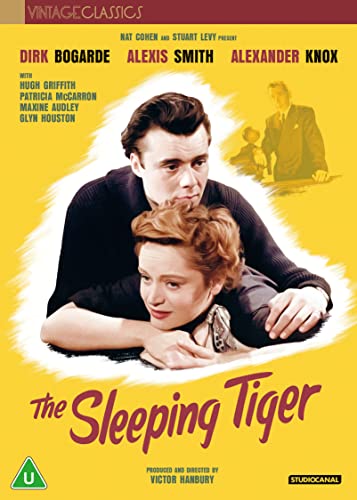 DVD cover for "The Sleeping Tiger" featuring a couple in embrace.