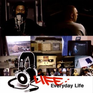 A CD cover featuring a man and various scenes, with headphones and "LIFE Everyday Life" text.