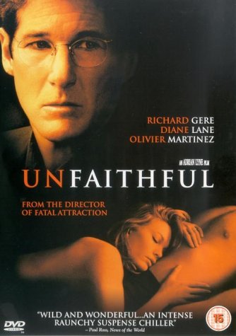 "Unfaithful DVD cover featuring Richard Gere and Diane Lane in an intimate embrace."