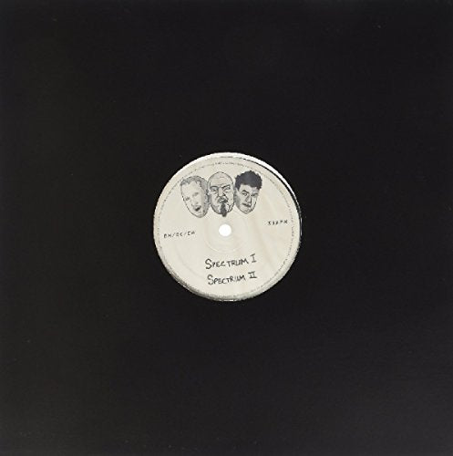 Vinyl record with a white label featuring three men's faces and "Spectrum" text.